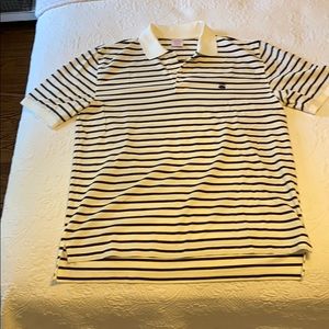 Men’s polo- white, brown, black stripes
